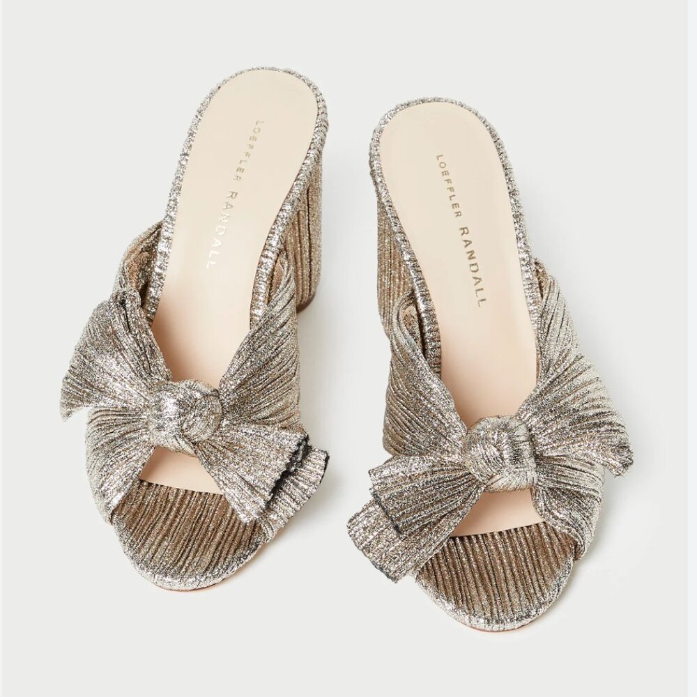 Loeffler Randall Penny Champagne Pleated Bow Heel | Size 7